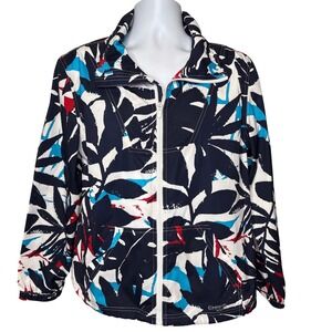 Chaps Sport Womens Lightweight Tropical Leaf Print Zip‎ Up Jacket Sz M Y2K Retro